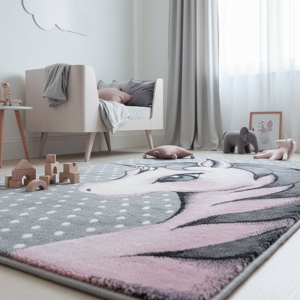 Teppich Kinder Einhorn Polypropylen saugroboter Kurzflor Kinderzimmer Läufer