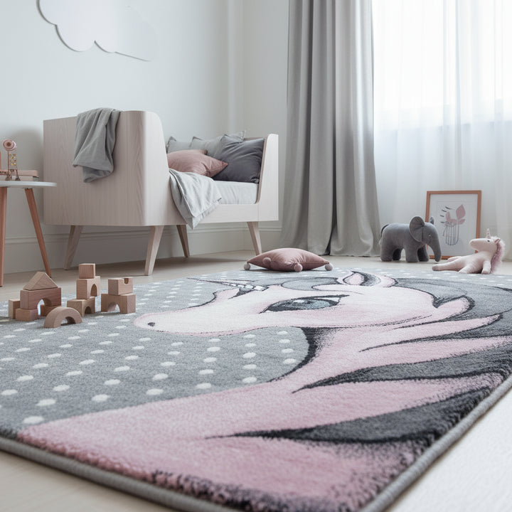 Teppich Kinder Einhorn Polypropylen saugroboter Kurzflor Kinderzimmer_Läufer_