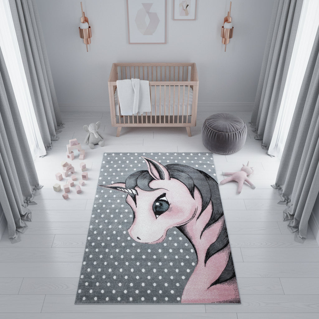 Teppich Kinder Einhorn Polypropylen saugroboter Kurzflor Kinderzimmer Läufer