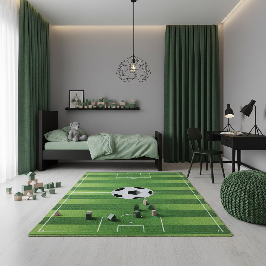 Teppich Kinder Flachgewebe Fußball Polyamid Antirutsch Spielzimmer_Grün_Läufer_