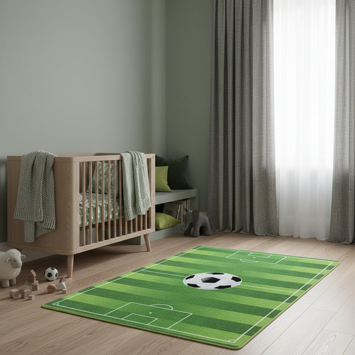 Teppich Kinder Flachgewebe Fußball-Motiv Polyamid Antirutsch Spielzimmer Grün Läufer 80x120_Läufer_