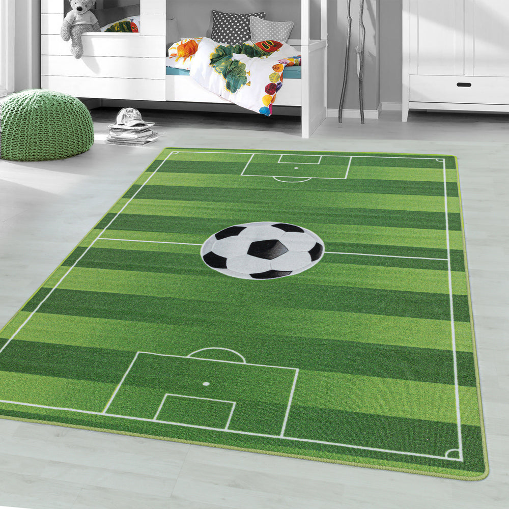 Teppich Kinder Flachgewebe Fußball Polyamid Antirutsch Spielzimmer_Grün_Läufer_