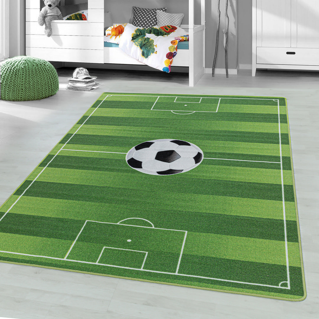 Teppich Kinder Flachgewebe Fußball Polyamid Antirutsch Spielzimmer_Grün_Läufer_