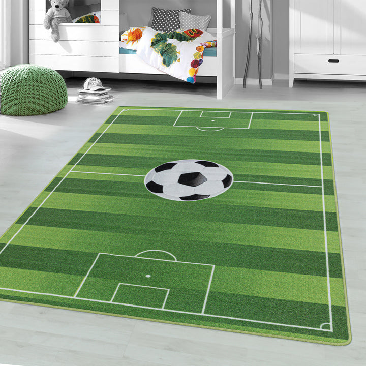 Teppich Kinder Flachgewebe Fußball Polyamid Antirutsch Spielzimmer_Grün_Läufer_