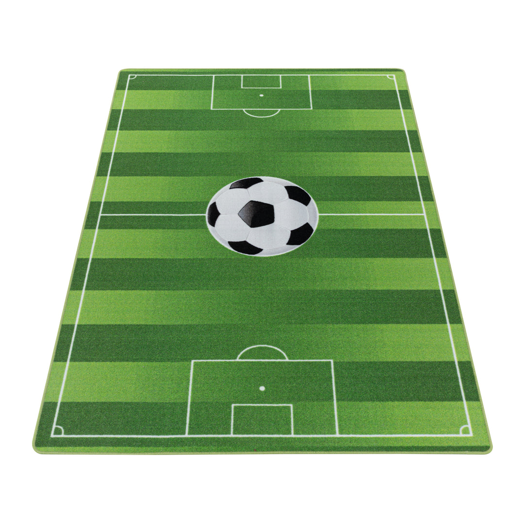 Teppich Kinder Flachgewebe Fußball-Motiv Polyamid Antirutsch Spielzimmer Grün Läufer 80x120_Läufer_