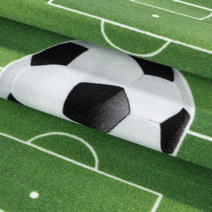 Teppich Kinder Flachgewebe Fußball-Motiv Polyamid Antirutsch Spielzimmer Grün Läufer 80x120_Läufer_
