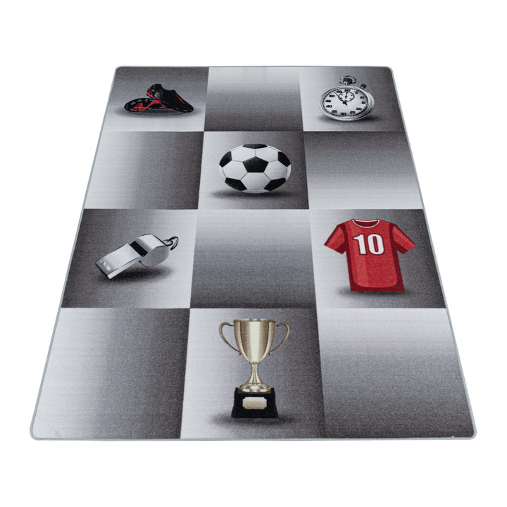 Teppich Kinder Flachgewebe Fußballfeld Polyamid Antirutsch Kinderzimmer Grau Läufer 80x120_Läufer_