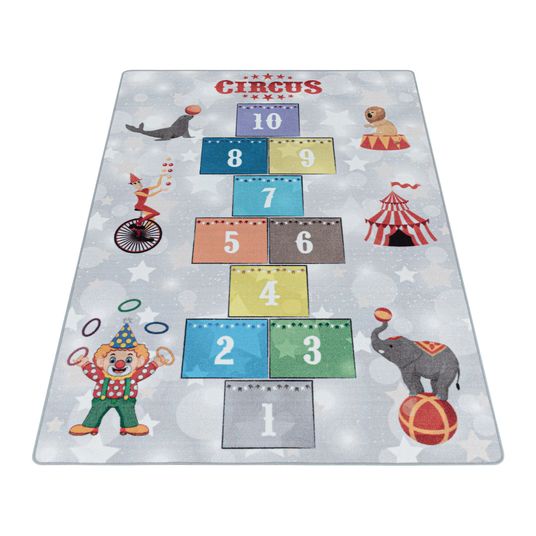 Teppich Kinder Flachgewebe Hüpfkästchen Polyamid rutschfest Kinderzimmer Grau Läufer 80x120_Läufer_