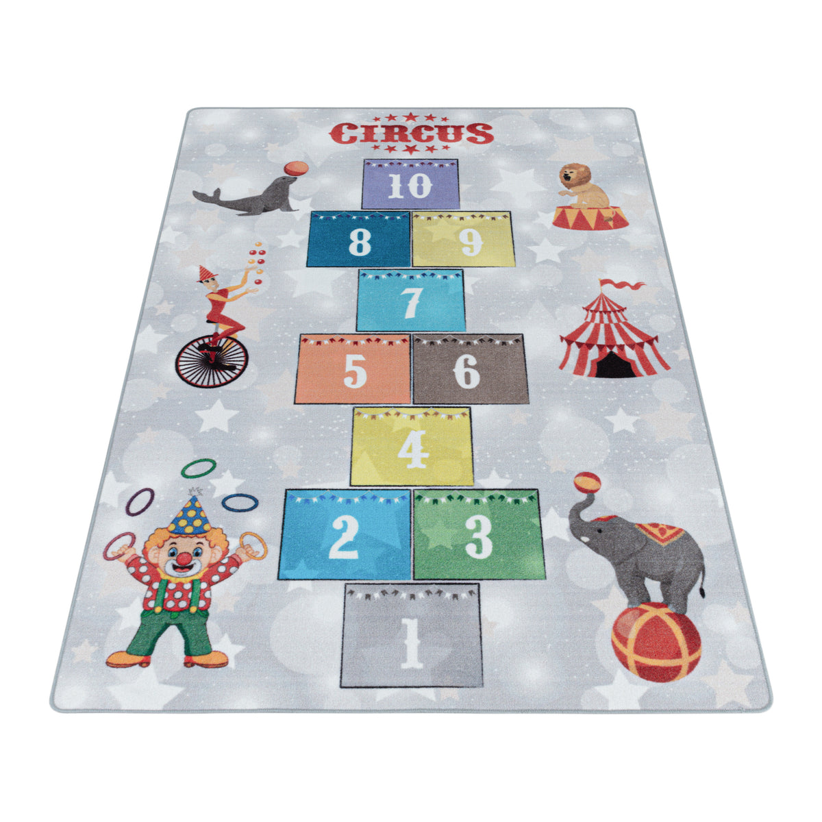 Teppich Kinder Flachgewebe Hüpfkästchen Polyamid rutschfest Kinderzimmer Grau Läufer 80x120_Läufer_