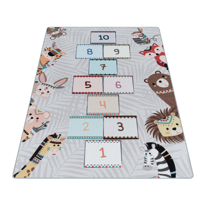 Teppich Kinder Flachgewebe Hüpfspiel Polyamid Antirutsch Kinderzimmer Grau Läufer 80x120_Läufer_