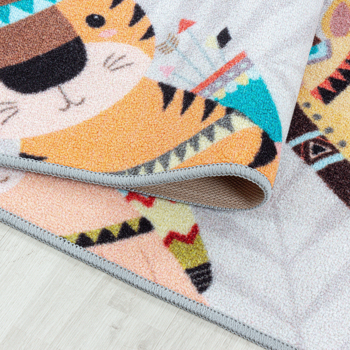 Teppich Kinder Flachgewebe Hüpfspiel Polyamid Antirutsch Kinderzimmer_Grau_Läufer_