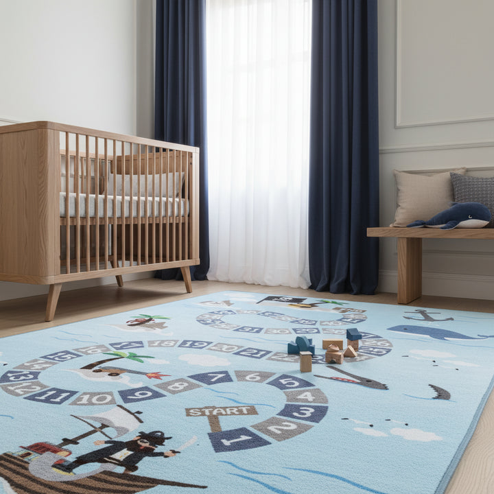 Teppich Kinder Flachgewebe Piratenwelt Polyamid Antirutsch Spielzimmer_Blau_Läufer_