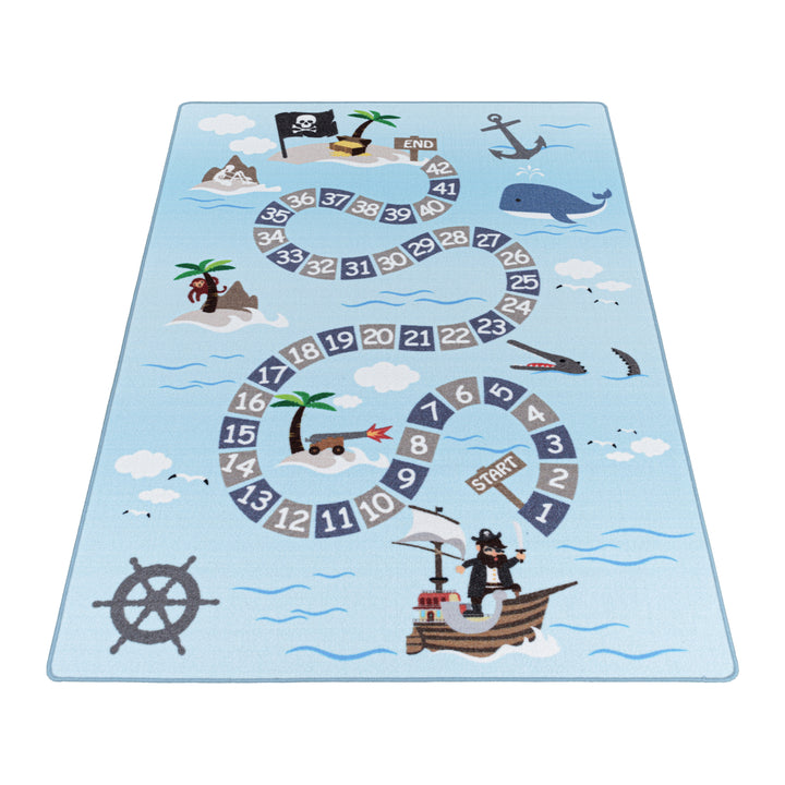 Teppich Kinder Flachgewebe Piratenwelt Polyamid Antirutsch Spielzimmer Blau Läufer 80x120_Läufer_