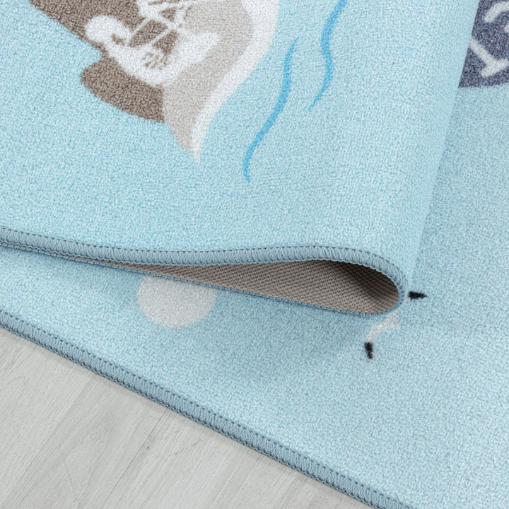 Teppich Kinder Flachgewebe Piratenwelt Polyamid Antirutsch Spielzimmer_Blau_Läufer_