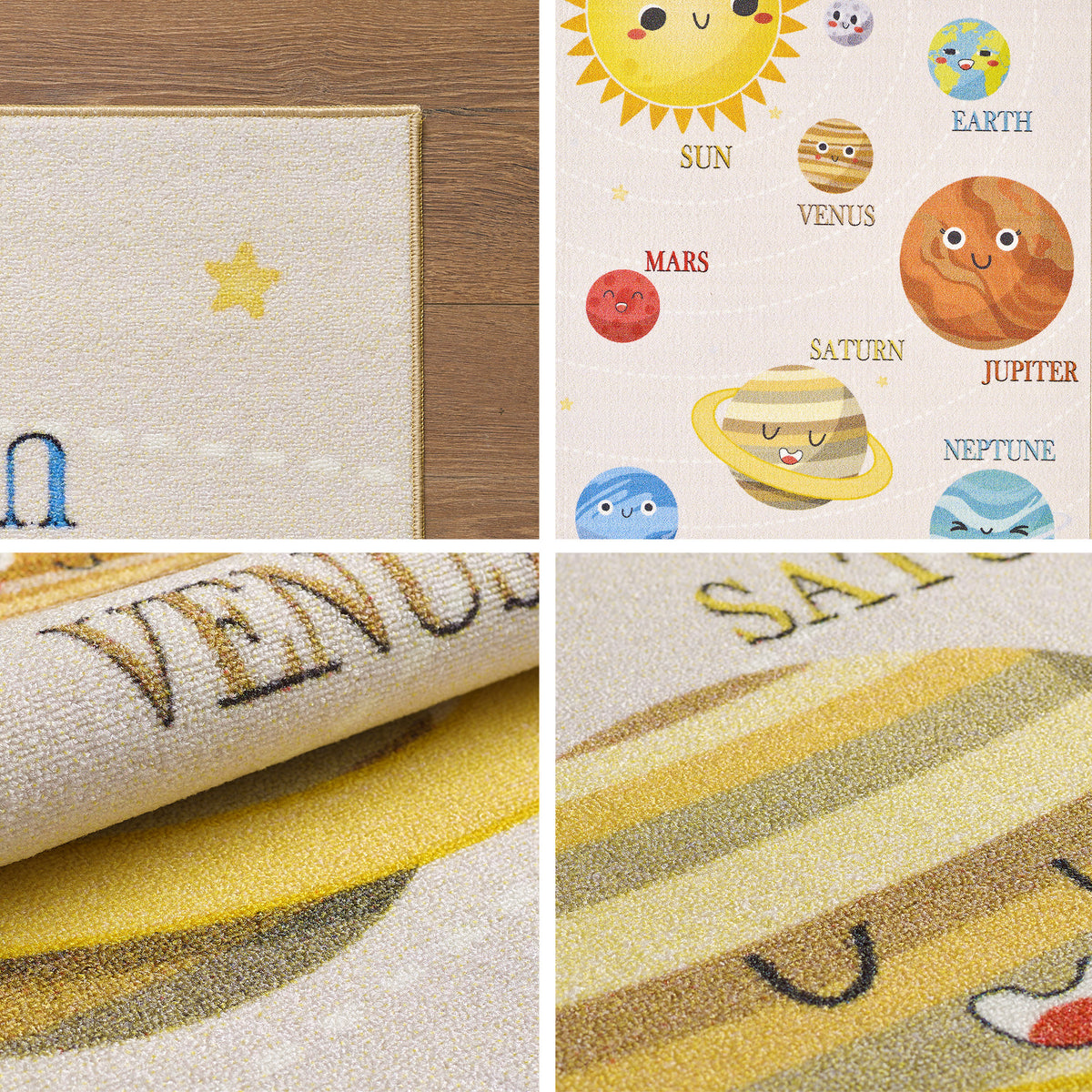 Teppich Kinder Flachgewebe Planetenwelt Polyamid rutschfest Kinderzimmer Beige Rechteckig 100x150 Rechteckig