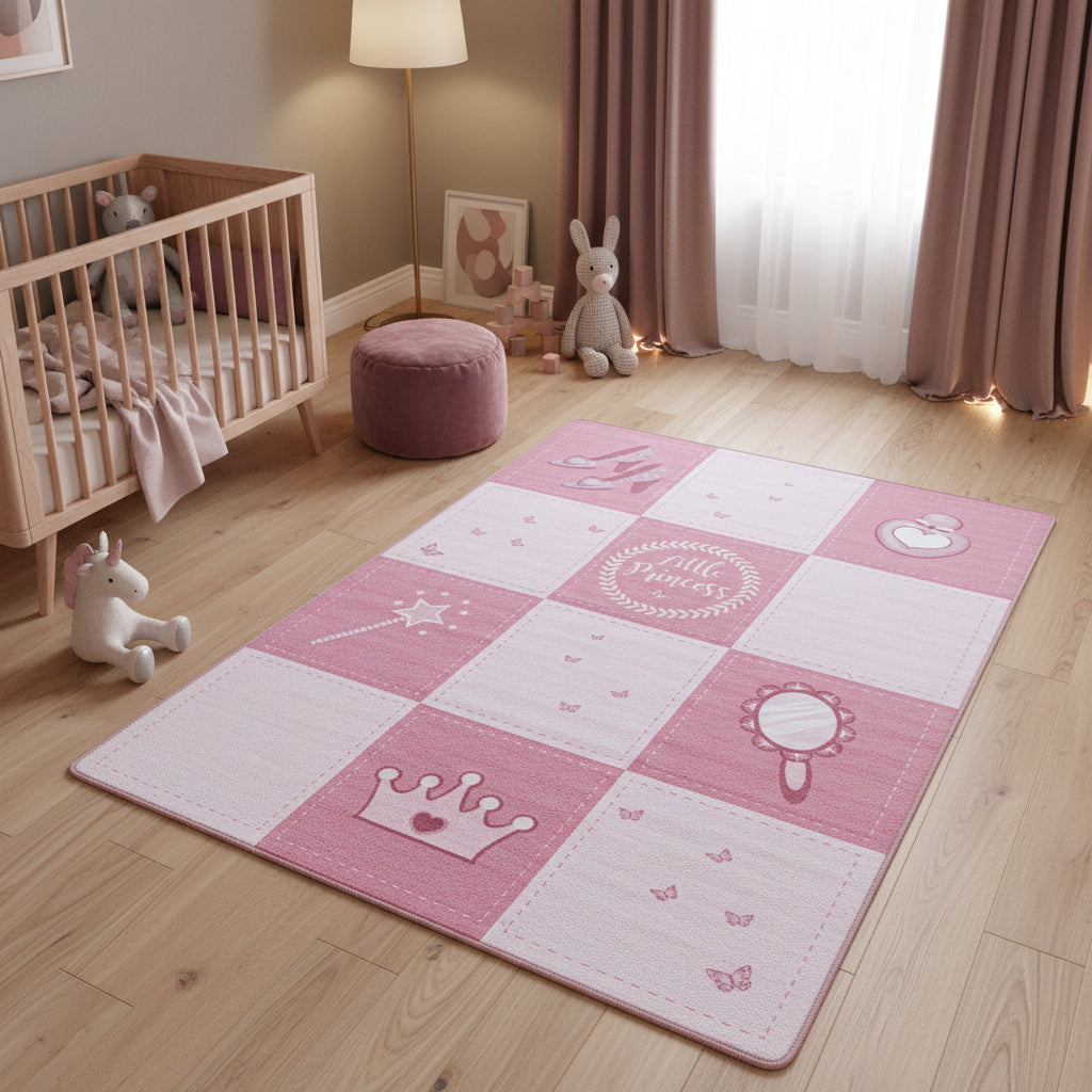 Teppich Kinder Flachgewebe Prinzessin-Motiv Polyamid rutschfest Spielzimmer Läufer