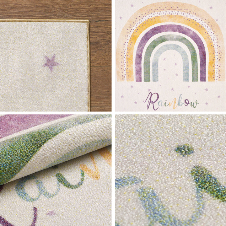 Teppich Kinder Flachgewebe Regenbogen-Motiv Polyamid rutschfest Kinderzimmer Creme Rechteckig 100x150_Rechteckig_