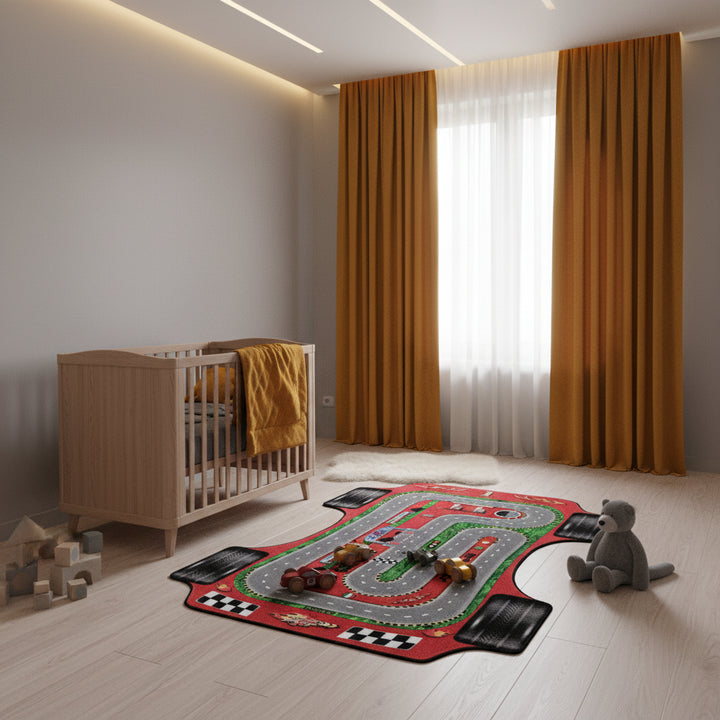 Teppich Kinder Flachgewebe Rennbahn-Motiv Polyamid rutschfest Kinderzimmer Rot Läufer 80x120_Läufer_