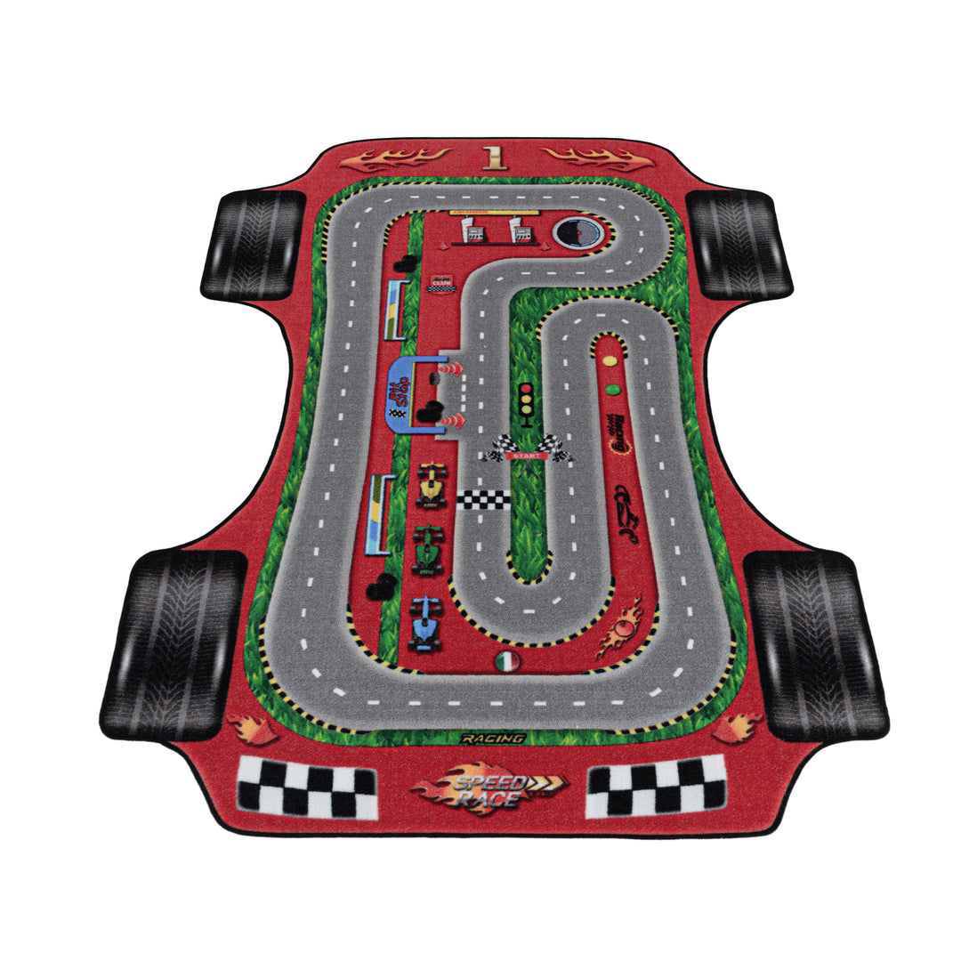 Teppich Kinder Flachgewebe Rennbahn-Motiv Polyamid rutschfest Kinderzimmer Rot Läufer 80x120_Läufer_