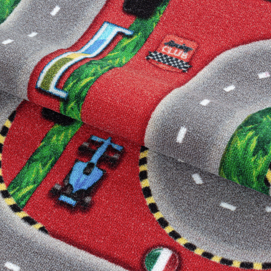 Teppich Kinder Flachgewebe Rennbahn-Motiv Polyamid rutschfest Kinderzimmer Rot Läufer 80x120_Läufer_