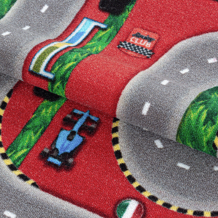 Teppich Kinder Flachgewebe Rennbahn-Motiv Polyamid rutschfest Kinderzimmer Rot Läufer 80x120_Läufer_
