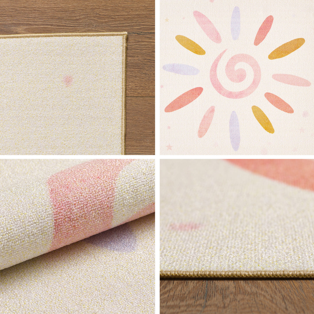Teppich Kinder Flachgewebe Sonne-Blumen Muster Polyamid rutschfest Kinderzimmer Creme Rechteckig 100x150_Rechteckig_