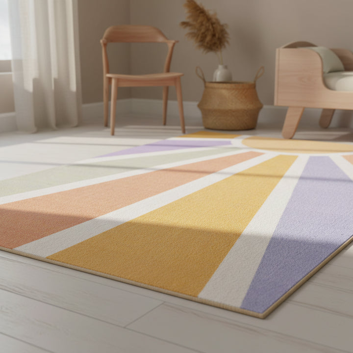 Teppich Kinder Sonnenstrahlen Polyamid Antirutsch Spielzimmer_Multi_Rechteckig_