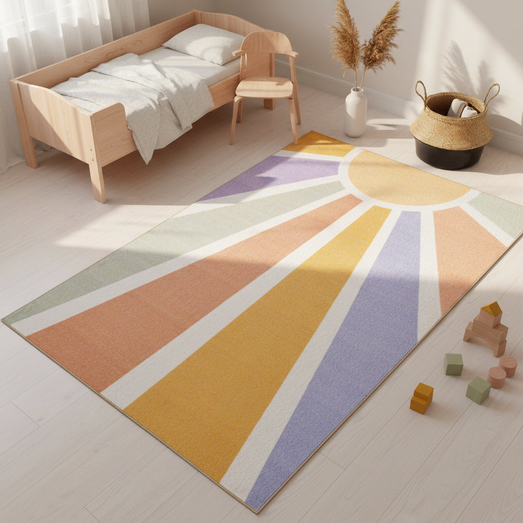 Teppich Kinder Sonnenstrahlen Polyamid Antirutsch Spielzimmer Multi Rechteckig