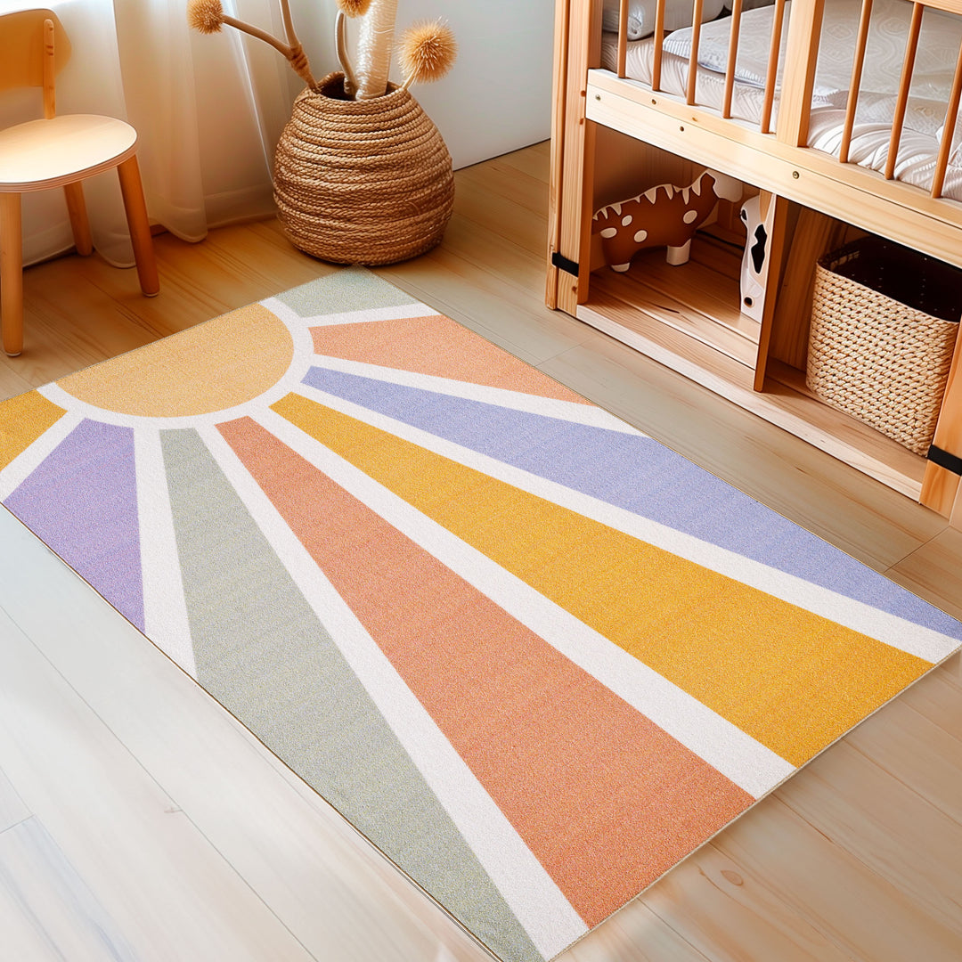 Teppich Kinder Sonnenstrahlen Polyamid Antirutsch Spielzimmer_Multi_Rechteckig_