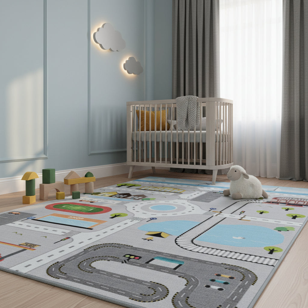 Teppich Kinder Flachgewebe Spielstraße Polyamid Antirutsch Kinderzimmer_Läufer_