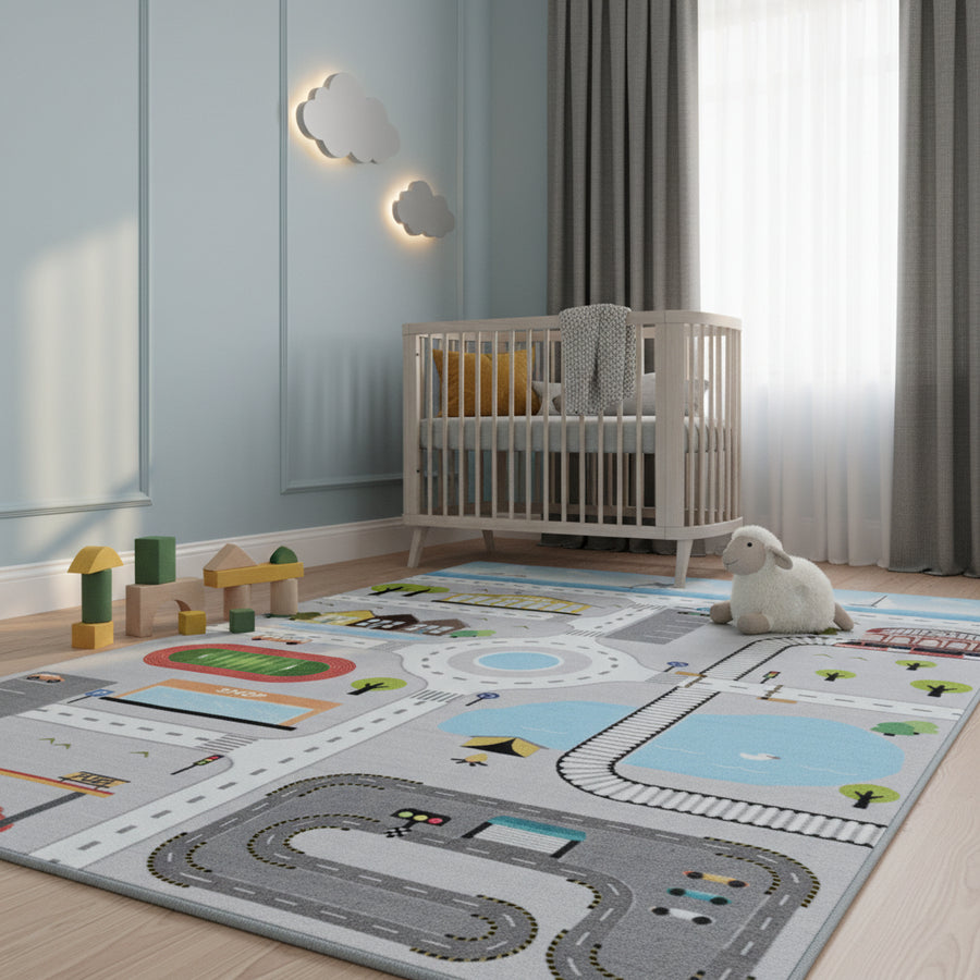 Teppich Kinder Flachgewebe Spielstraße Polyamid Antirutsch Kinderzimmer_Läufer_