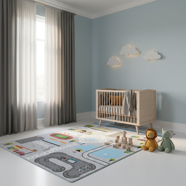 Teppich Kinder Flachgewebe Spielstraße Polyamid Antirutsch Kinderzimmer_Läufer_