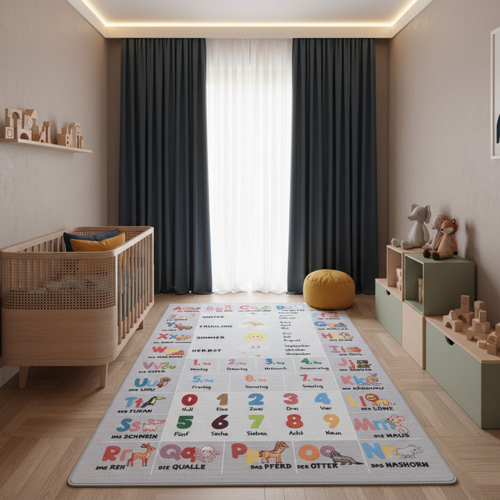 Teppich Kinder Flachgewebe Tiere-Zahlen-Alphabet Polyamid Kinderzimmer_Läufer_