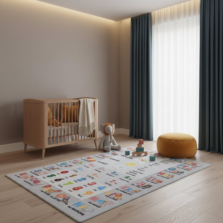 Teppich Kinder Flachgewebe Tiere-Zahlen-Alphabet Polyamid Kinderzimmer_Läufer_