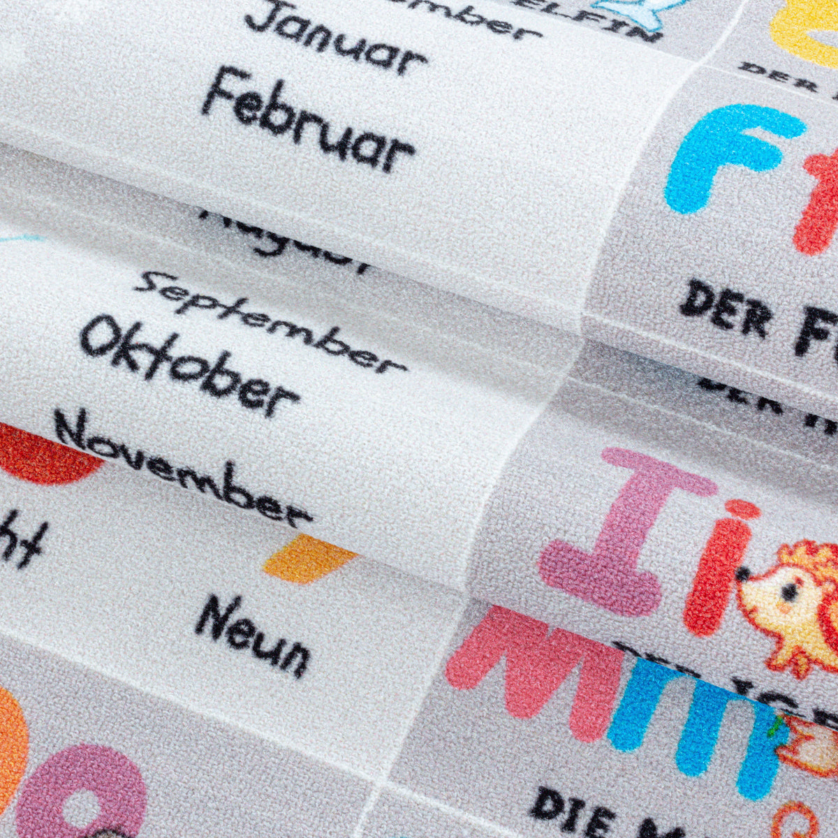Teppich Kinder Flachgewebe Tiere-Zahlen-Alphabet Polyamid Kinderzimmer Grau Läufer 80x120 Läufer