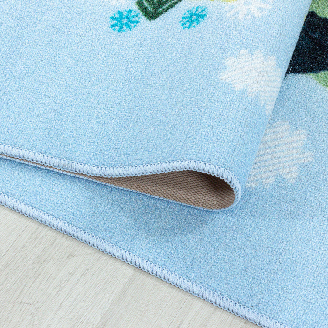 Teppich Kinder Weltkarte mit Tieren Polyamid rutschfest Kinderzimmer_Blau_Läufer_