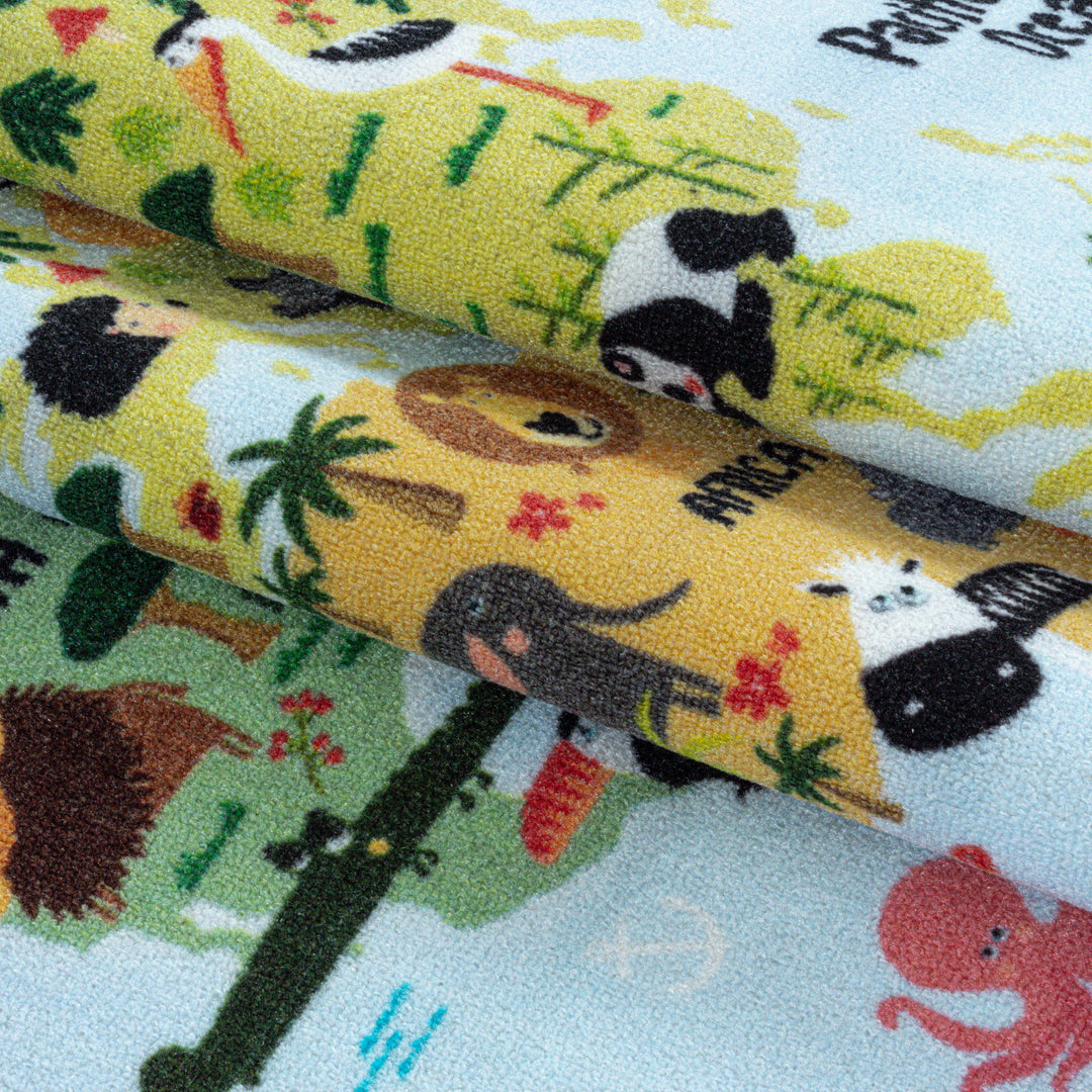 Teppich Kinder Flachgewebe Weltkarte mit Tieren Polyamid rutschfest Kinderzimmer Blau Läufer 80x120_Läufer_