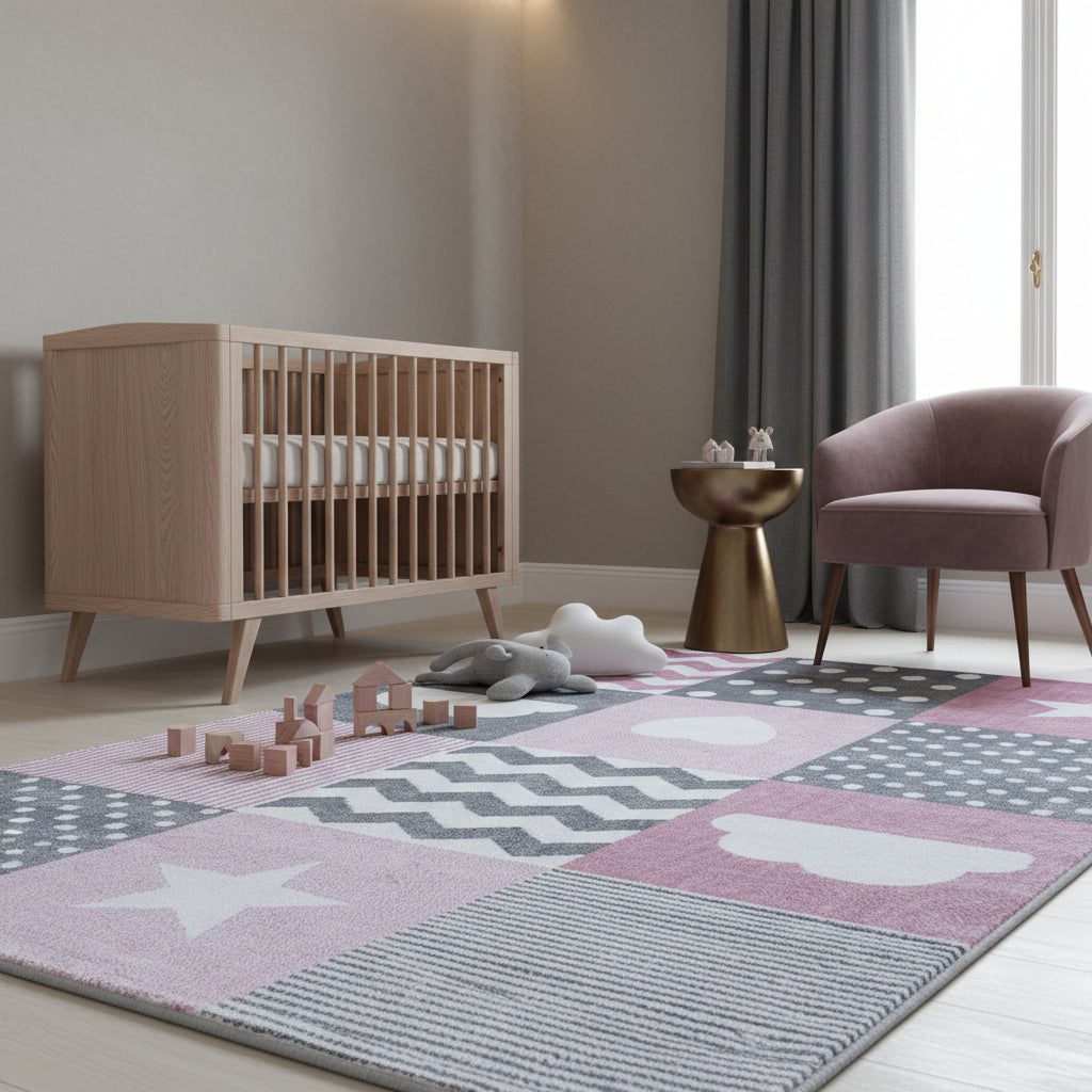 Teppich Kinder Herz Sterne Polypropylen saugroboter Kurzflor Kinderzimmer Läufer