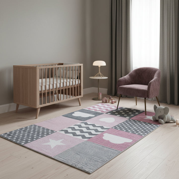 Teppich Kinder Herz Sterne Polypropylen saugroboter Kurzflor Kinderzimmer_Läufer_