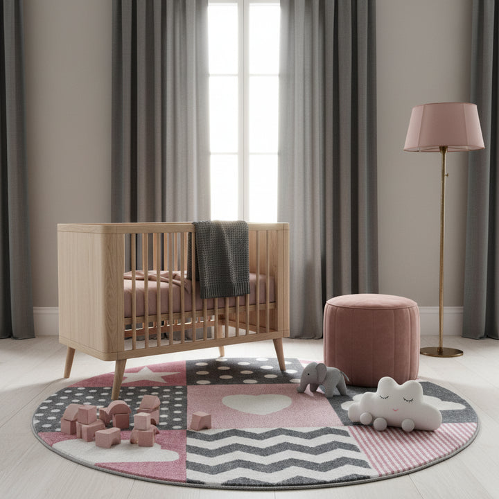 Teppich Kinder Herz Sterne Polypropylen saugroboter Kurzflor Kinderzimmer_Rund_