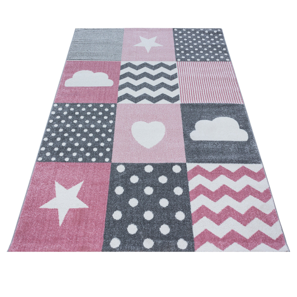 Teppich Kinder Herz Sterne Polypropylen saugroboter Kurzflor Kinderzimmer Pink Läufer 80x150 Läufer