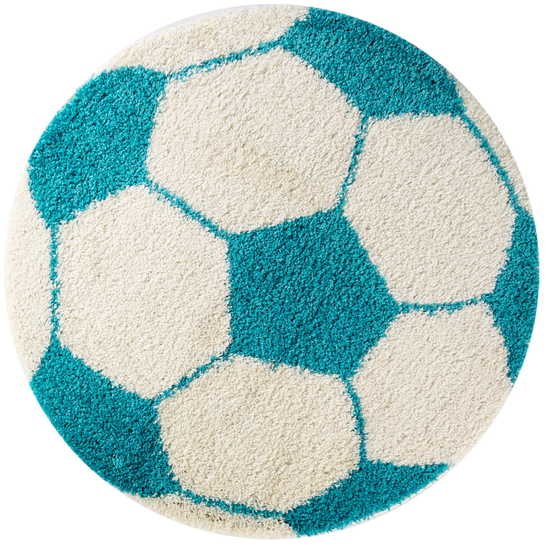 Teppich Kinder Hochflor Fußball Motiv Polypropylen Kinderzimmer_Rund_