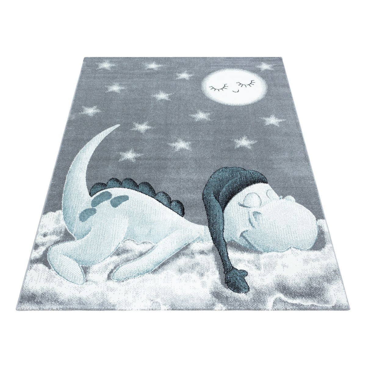 Teppich Kinder Kurzflor Dinosaurier Polypropylen Kinderzimmer Blau Läufer 80x150 Läufer