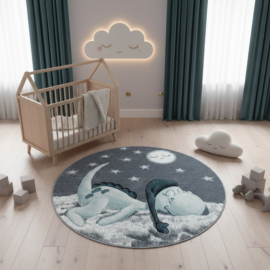 Teppich Kinder Kurzflor Dinosaurier Polypropylen Kinderzimmer_Rund_