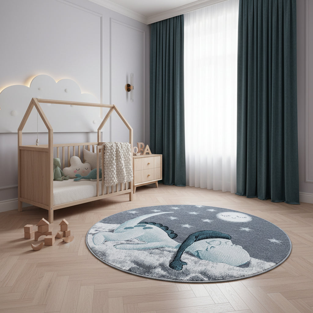 Teppich Kinder Kurzflor Dinosaurier Polypropylen Kinderzimmer_Rund_