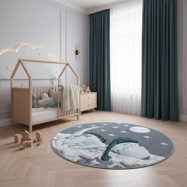 Teppich Kinder Kurzflor Dinosaurier Polypropylen Kinderzimmer_Rund_