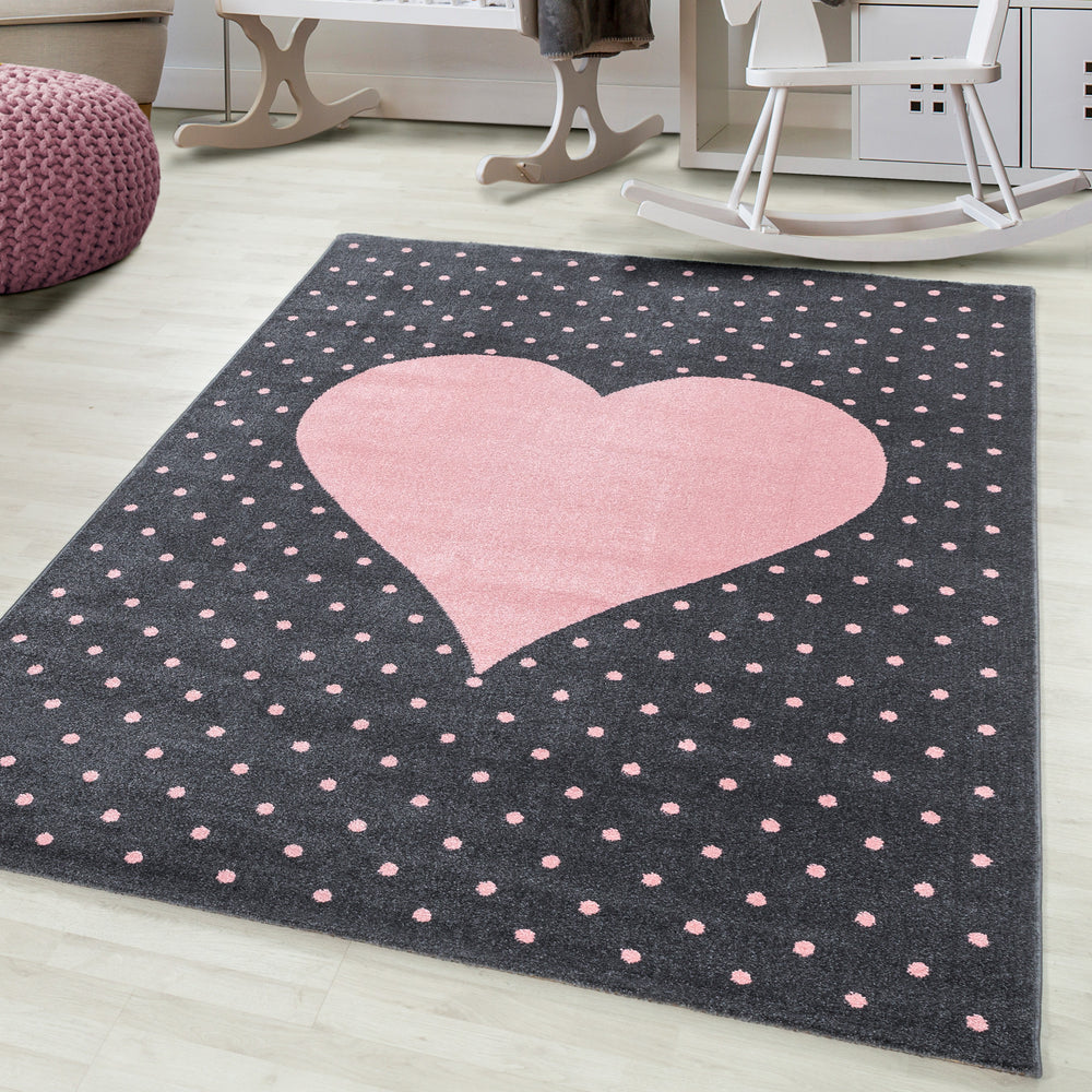 Teppich Kinder Kurzflor Herz Polypropylen Kinderzimmer_Pink_Läufer_
