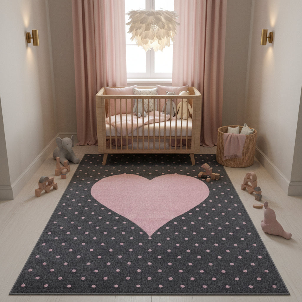 Teppich Kinder Kurzflor Herz Polypropylen Kinderzimmer_Läufer_