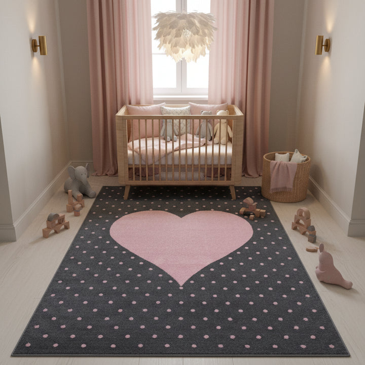 Teppich Kinder Kurzflor Herz Polypropylen Kinderzimmer_Läufer_