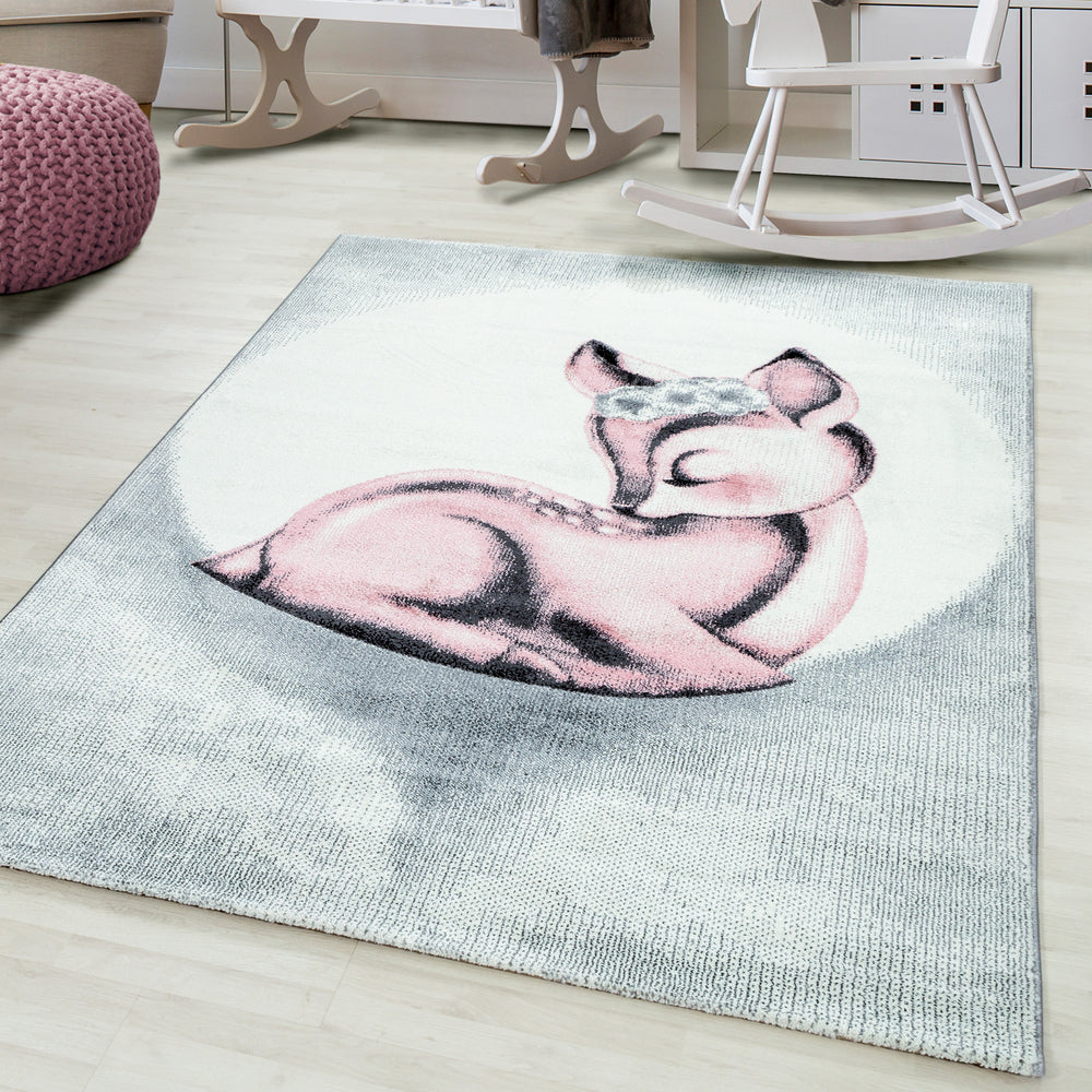 Teppich Kinder Kurzflor Reh Polypropylen Kinderzimmer_Pink_Läufer_